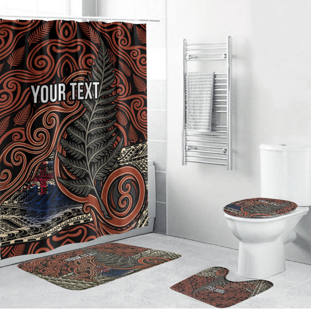 Personalised New Zealand 50th Birthday Bathroom Set Aotearoa Tribal Pattern Silver Fern Flag TS04 Bathroom Set (4 pcs) Red Black - Polynesian Pride