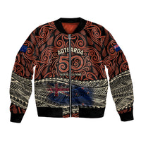 Personalised New Zealand 50th Birthday Bomber Jacket Aotearoa Tribal Pattern Silver Fern Flag TS04 Unisex Red Black - Polynesian Pride