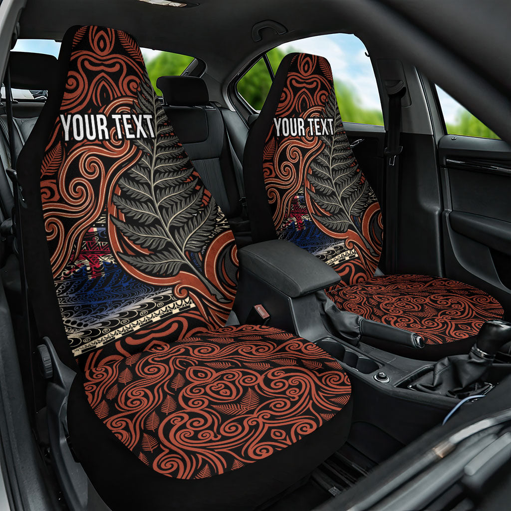 Personalised New Zealand 50th Birthday Car Seat Cover Aotearoa Tribal Pattern Silver Fern Flag TS04 One Size Red Black - Polynesian Pride