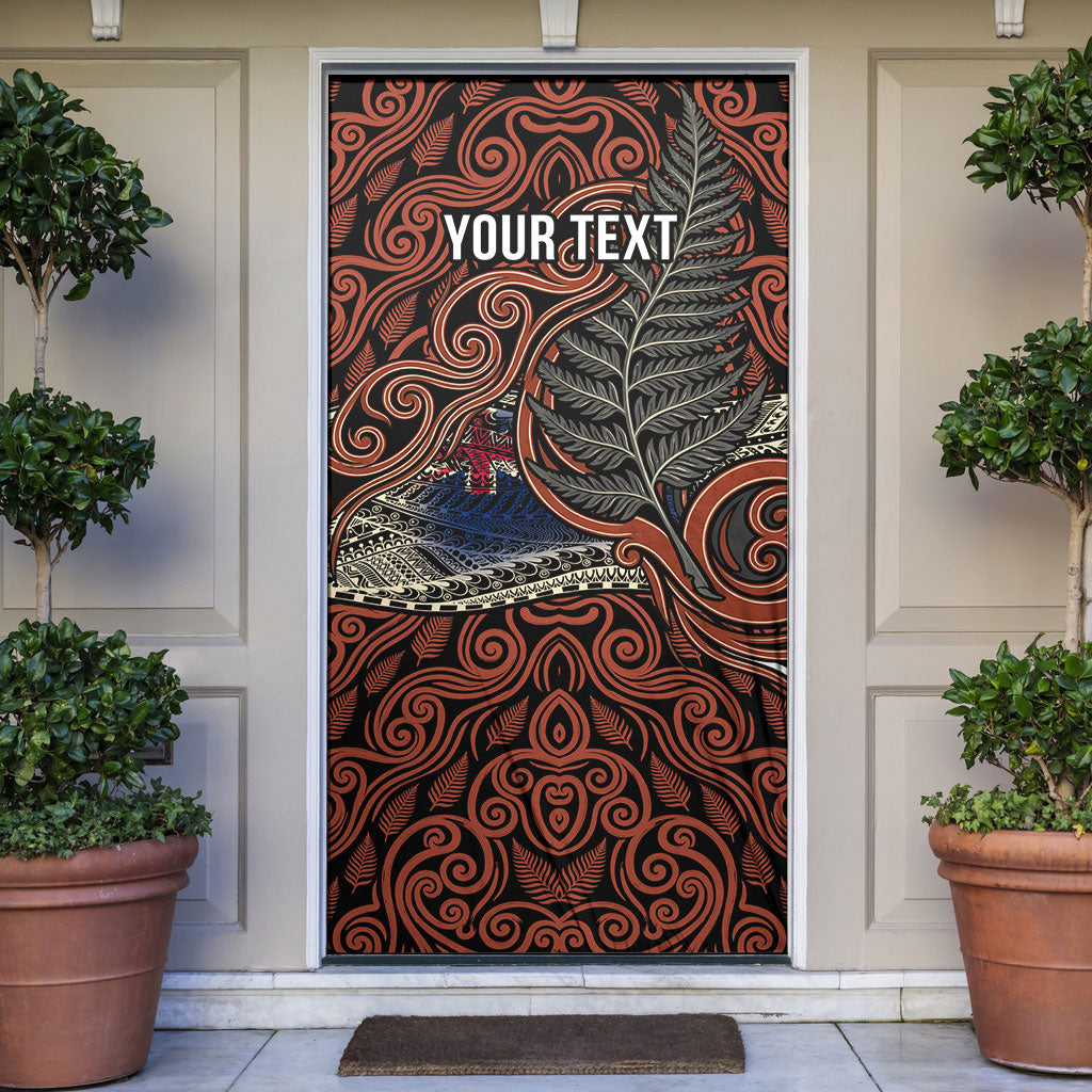 Personalised New Zealand 50th Birthday Door Cover Aotearoa Tribal Pattern Silver Fern Flag TS04 Red Black - Polynesian Pride