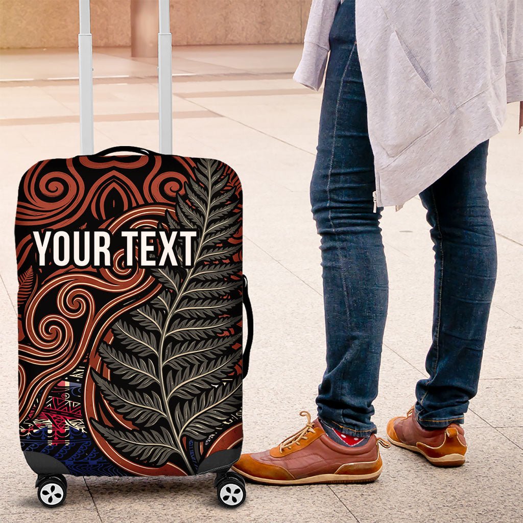 Personalised New Zealand 50th Birthday Luggage Cover Aotearoa Tribal Pattern Silver Fern Flag TS04 Red Black - Polynesian Pride