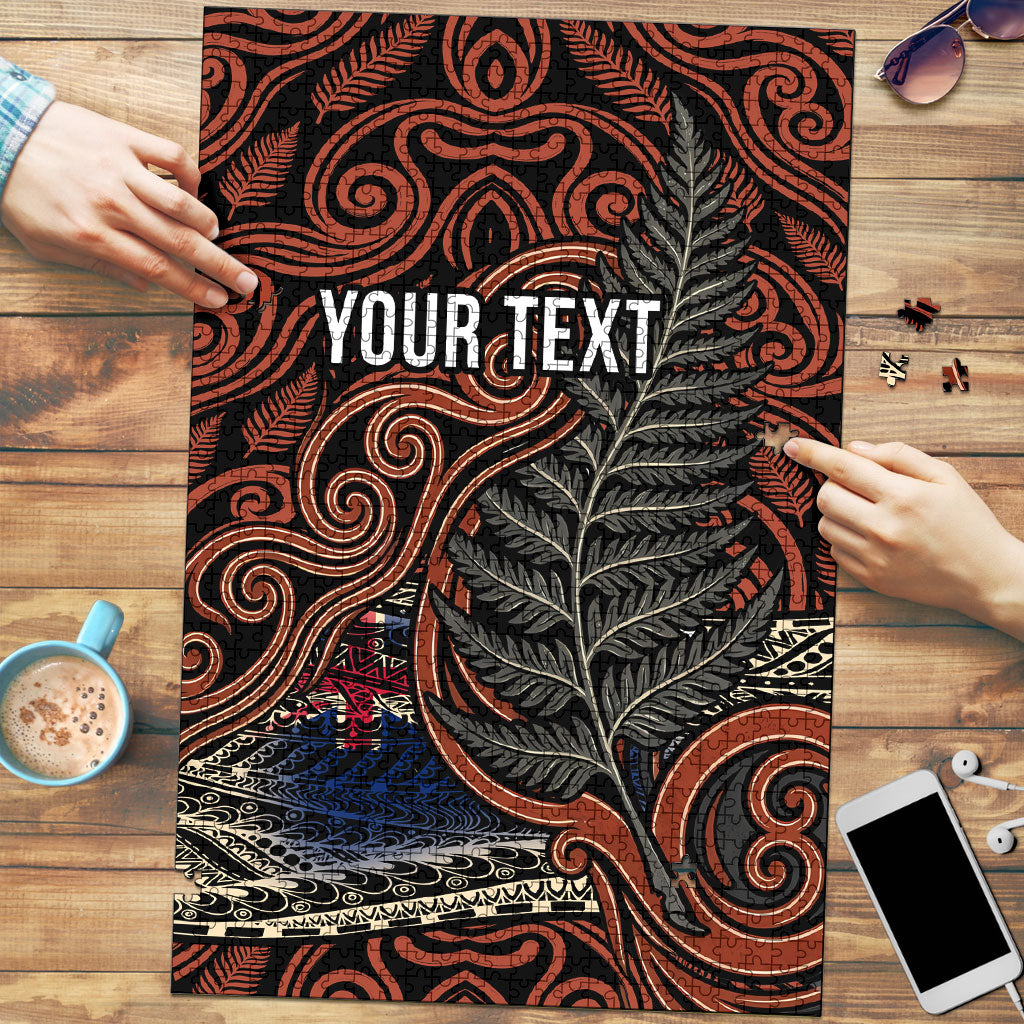 Personalised New Zealand 50th Birthday Puzzle Aotearoa Tribal Pattern Silver Fern Flag TS04 Red Black - Polynesian Pride