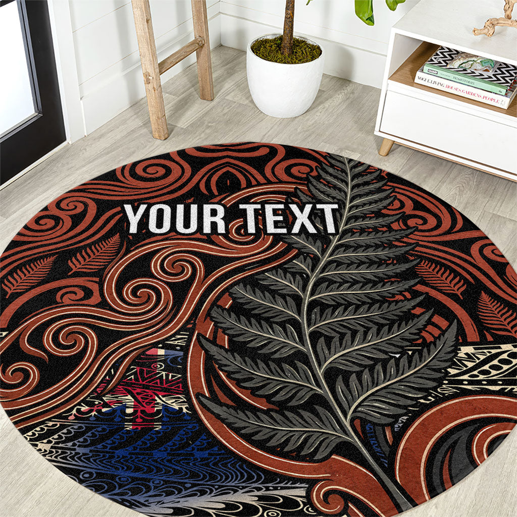 Personalised New Zealand 50th Birthday Round Carpet Aotearoa Tribal Pattern Silver Fern Flag TS04 Red Black - Polynesian Pride