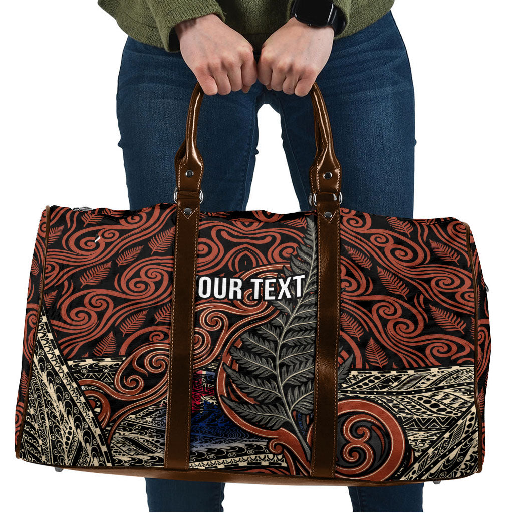 Personalised New Zealand 50th Birthday Travel Bag Aotearoa Tribal Pattern Silver Fern Flag TS04 Red Black - Polynesian Pride