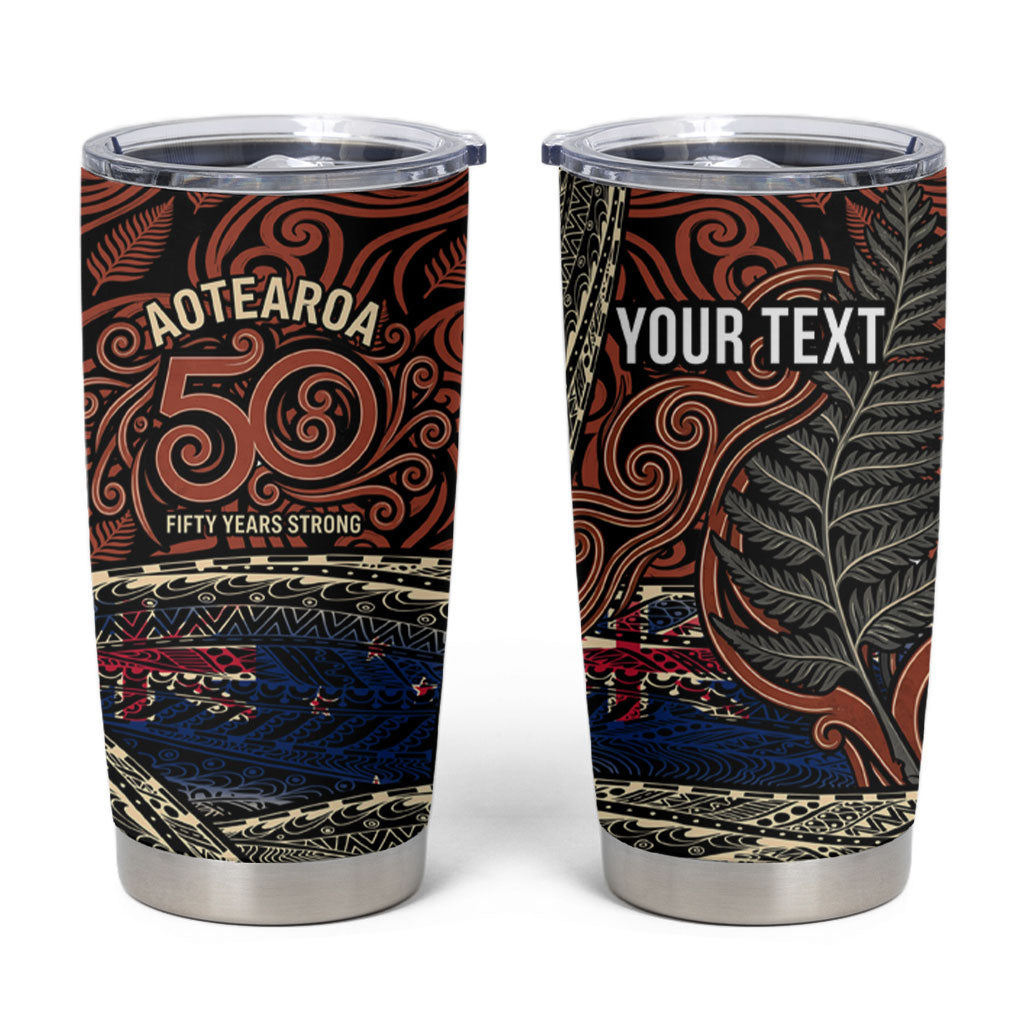 Personalised New Zealand 50th Birthday Tumbler Cup Aotearoa Tribal Pattern Silver Fern Flag TS04 Red Black - Polynesian Pride