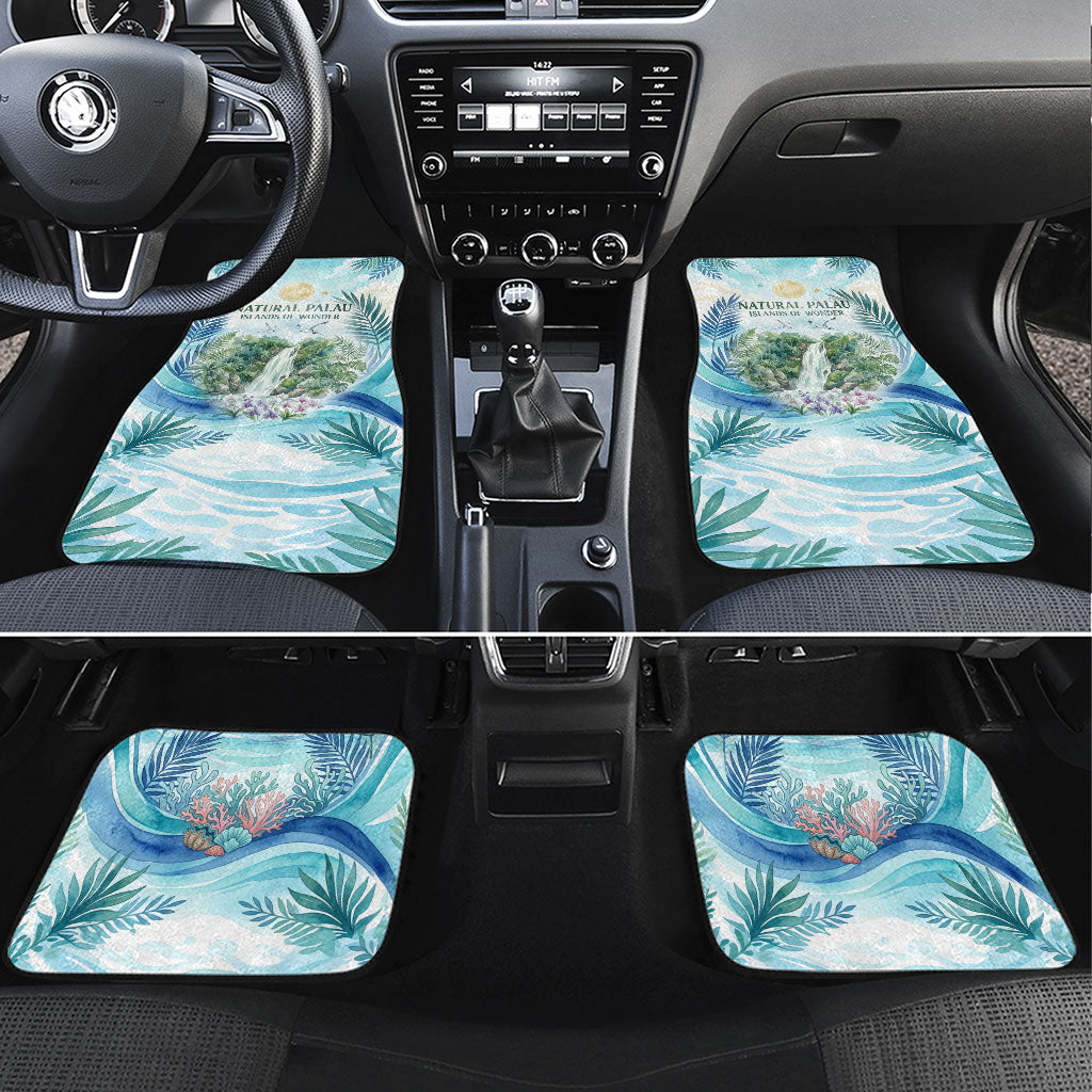 Palau Islands Of Wonder Natural Nature Car Mats Watercolor Tropical Beach Waterfall Coral Reef Palm Leaves TS04 Set 4pcs Blue Green - Polynesian Pride
