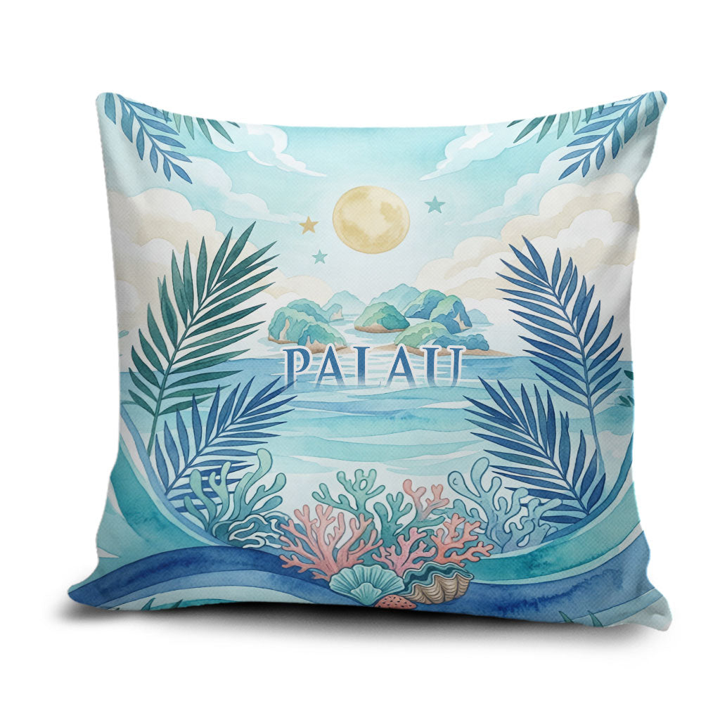 Palau Islands Of Wonder Natural Nature Pillow Cover Watercolor Tropical Beach Waterfall Coral Reef Palm Leaves TS04 Blue Green - Polynesian Pride