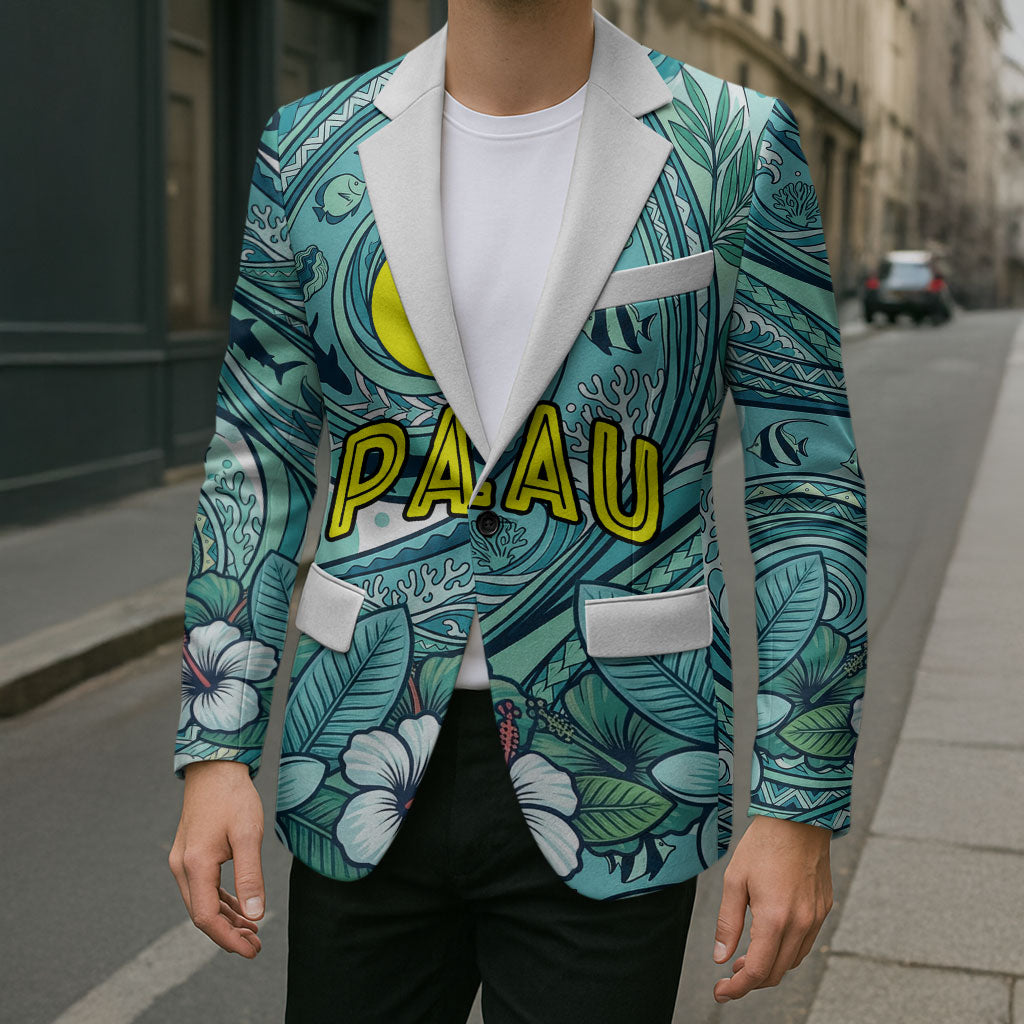 Palau Official Seal Flag Blazer Tribal Pattern Ocean Marine Life Tropical Hibiscus TS04 - Polynesian Pride