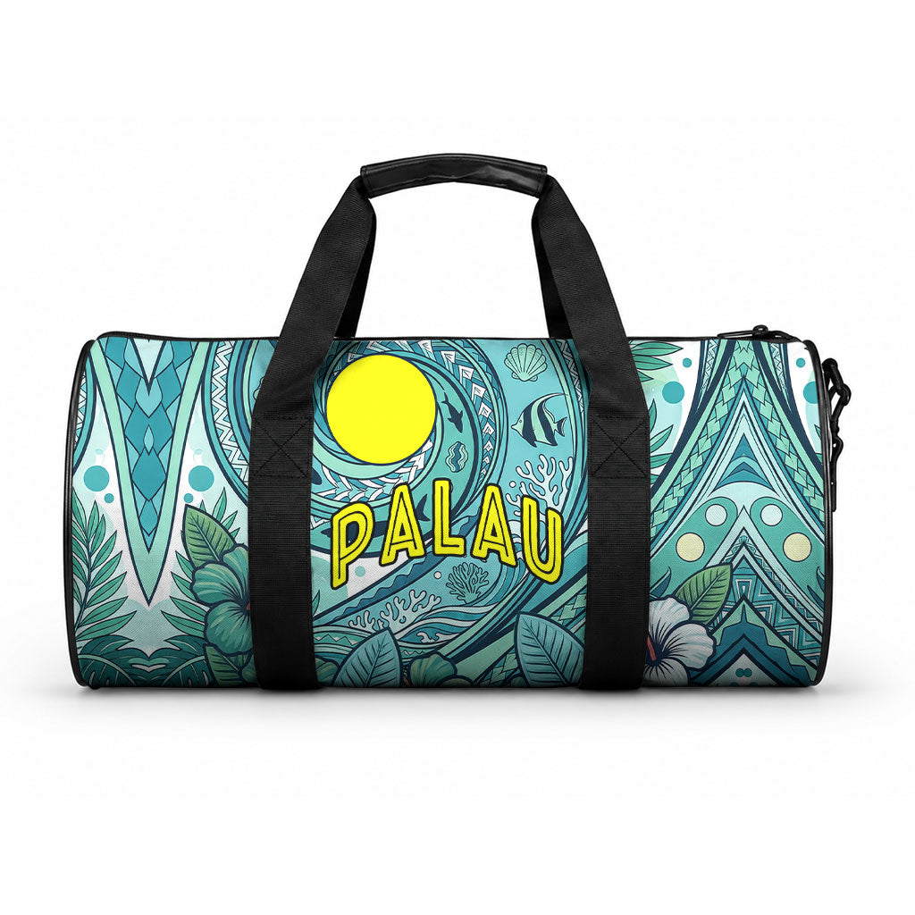 Palau Official Seal Flag Duffle Bag Tribal Pattern Ocean Marine Life Tropical Hibiscus TS04 One size Blue Green - Polynesian Pride