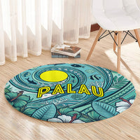 Palau Official Seal Flag Round Carpet Tribal Pattern Ocean Marine Life Tropical Hibiscus TS04 - Polynesian Pride