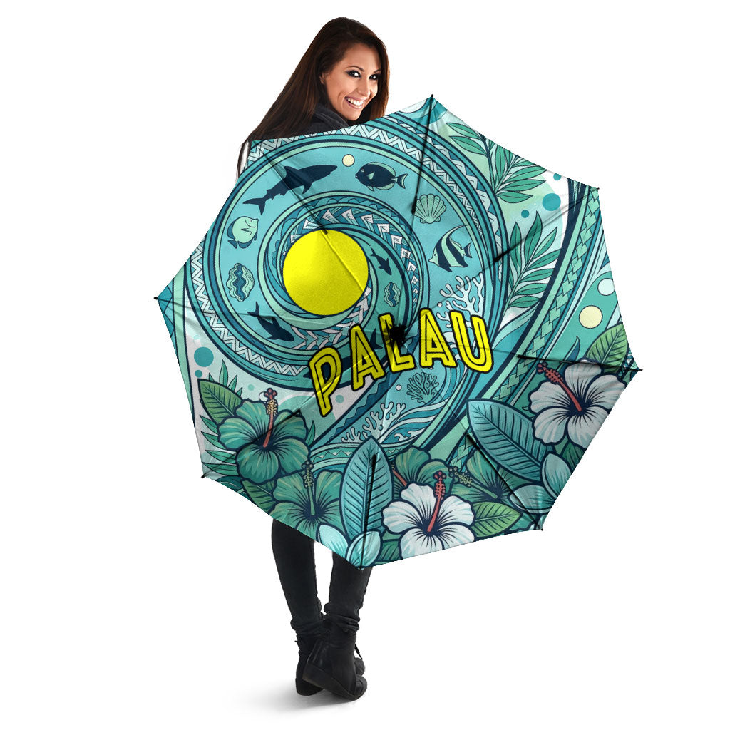 Palau Official Seal Flag Umbrella Tribal Pattern Ocean Marine Life Tropical Hibiscus TS04 - Polynesian Pride
