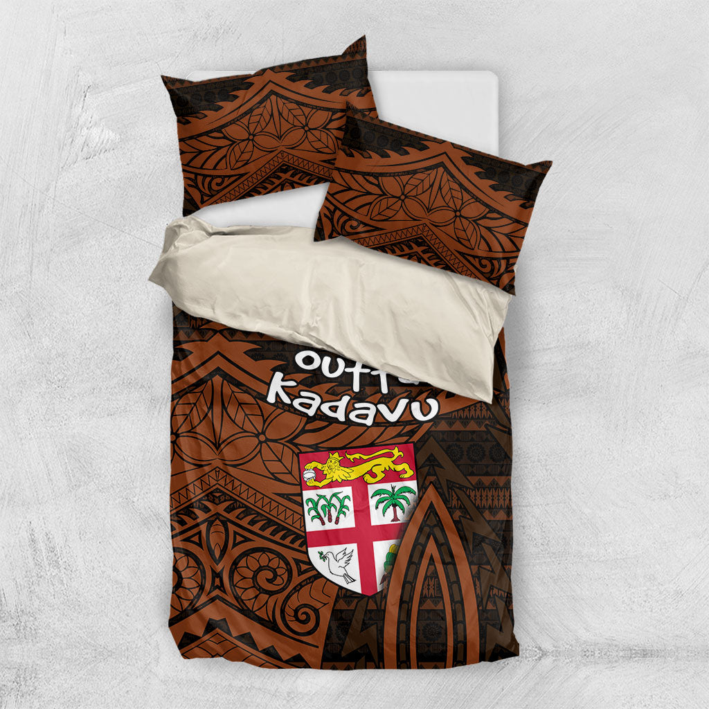 Straight Outta Kadavu Fiji Bedding Set Tribal Polynesian Tattoo Coat Of Arms Flag
