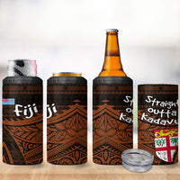 Straight Outta Kadavu Fiji 4 in 1 Can Cooler Tumbler Tribal Polynesian Tattoo Coat Of Arms Flag