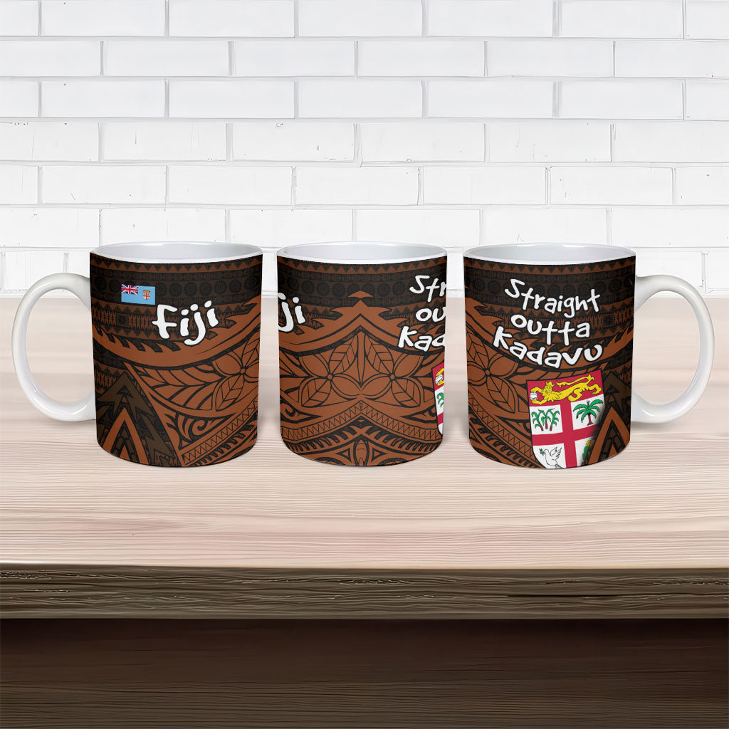Straight Outta Kadavu Fiji Ceramic Mug Tribal Polynesian Tattoo Coat Of Arms Flag