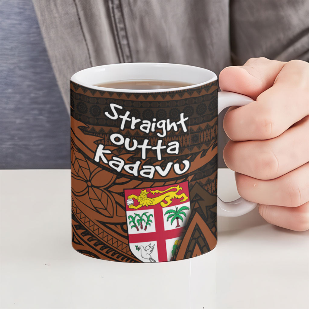 Straight Outta Kadavu Fiji Ceramic Mug Tribal Polynesian Tattoo Coat Of Arms Flag