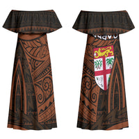 Straight Outta Kadavu Fiji Couples Matching Off Shoulder Maxi Dress and Long Sleeve Button Shirt Tribal Polynesian Tattoo Coat Of Arms Flag