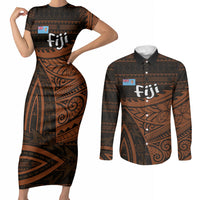 Straight Outta Kadavu Fiji Couples Matching Short Sleeve Bodycon Dress and Long Sleeve Button Shirt Tribal Polynesian Tattoo Coat Of Arms Flag