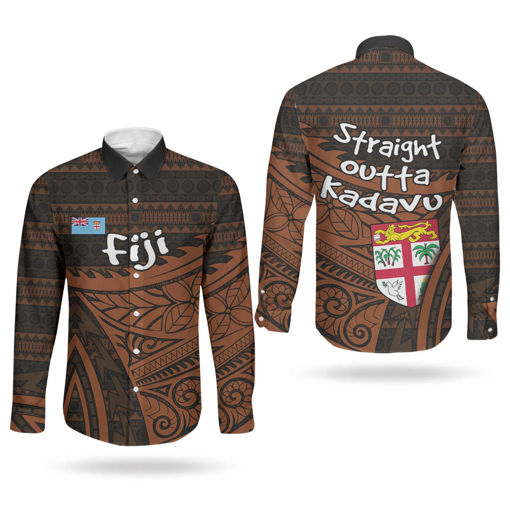 Straight Outta Kadavu Fiji Couples Matching Tank Maxi Dress and Long Sleeve Button Shirt Tribal Polynesian Tattoo Coat Of Arms Flag