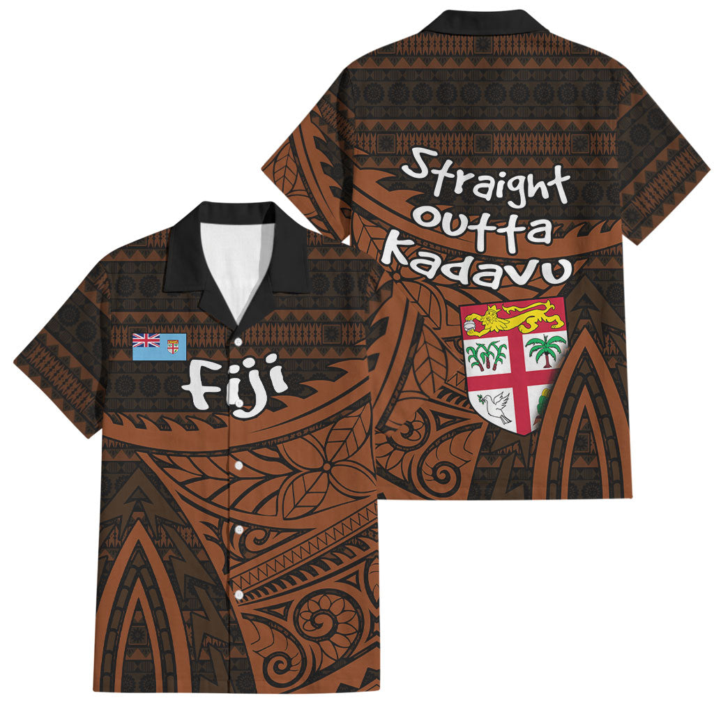 Straight Outta Kadavu Fiji Family Matching Long Sleeve Bodycon Dress and Hawaiian Shirt Tribal Polynesian Tattoo Coat Of Arms Flag