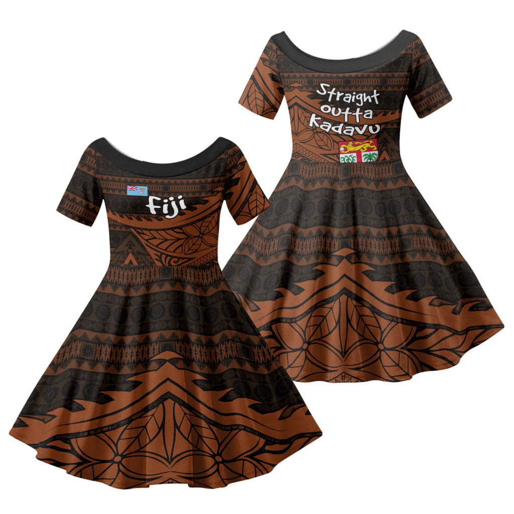 Straight Outta Kadavu Fiji Family Matching Long Sleeve Bodycon Dress and Hawaiian Shirt Tribal Polynesian Tattoo Coat Of Arms Flag