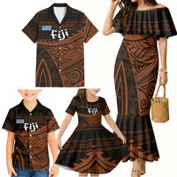 Straight Outta Kadavu Fiji Family Matching Mermaid Dress and Hawaiian Shirt Tribal Polynesian Tattoo Coat Of Arms Flag