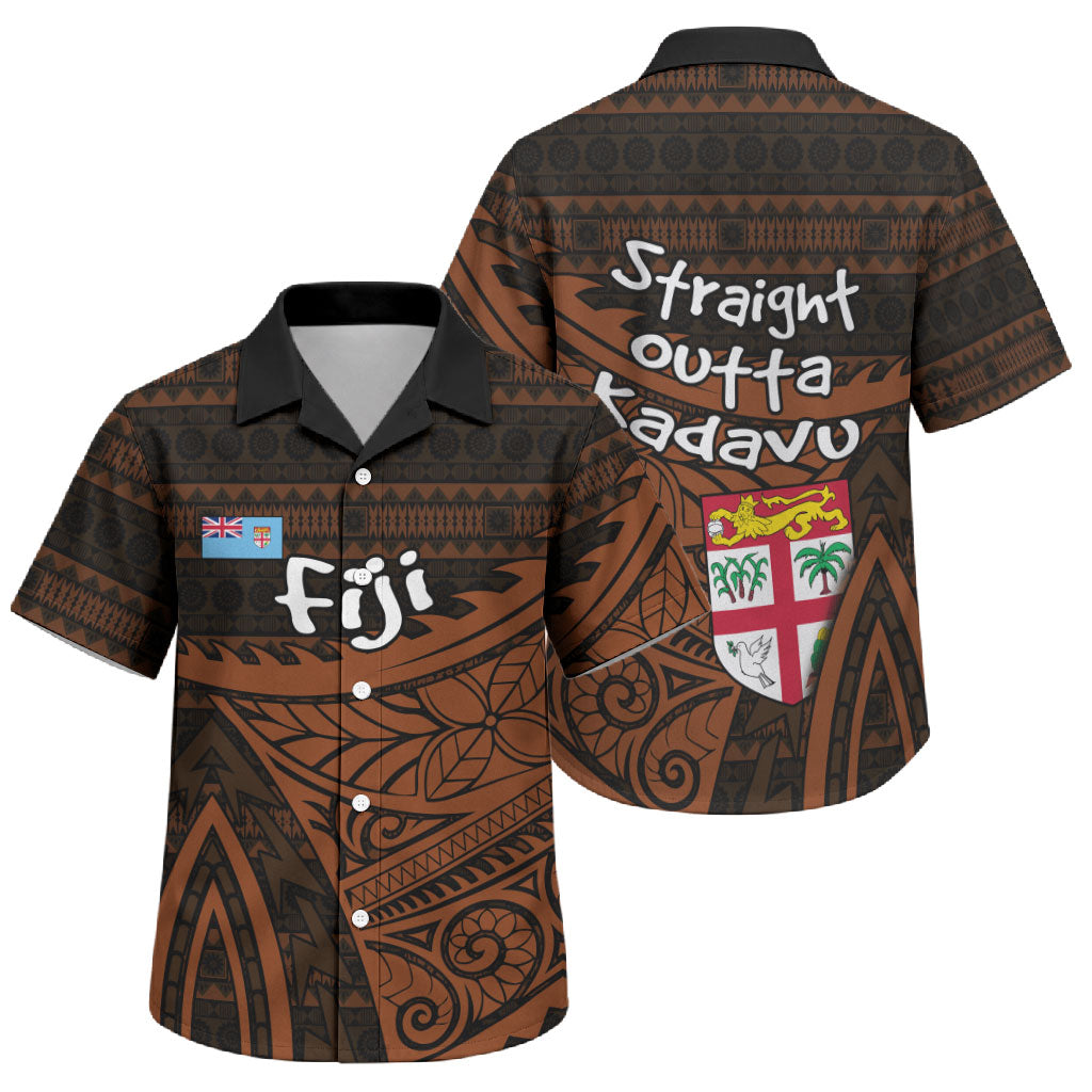 Straight Outta Kadavu Fiji Family Matching Off The Shoulder Long Sleeve Dress and Hawaiian Shirt Tribal Polynesian Tattoo Coat Of Arms Flag