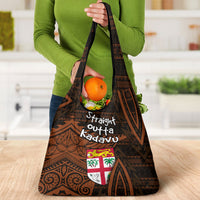 Straight Outta Kadavu Fiji Grocery Bag Tribal Polynesian Tattoo Coat Of Arms Flag