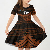 Straight Outta Kadavu Fiji Kid Short Sleeve Dress Tribal Polynesian Tattoo Coat Of Arms Flag