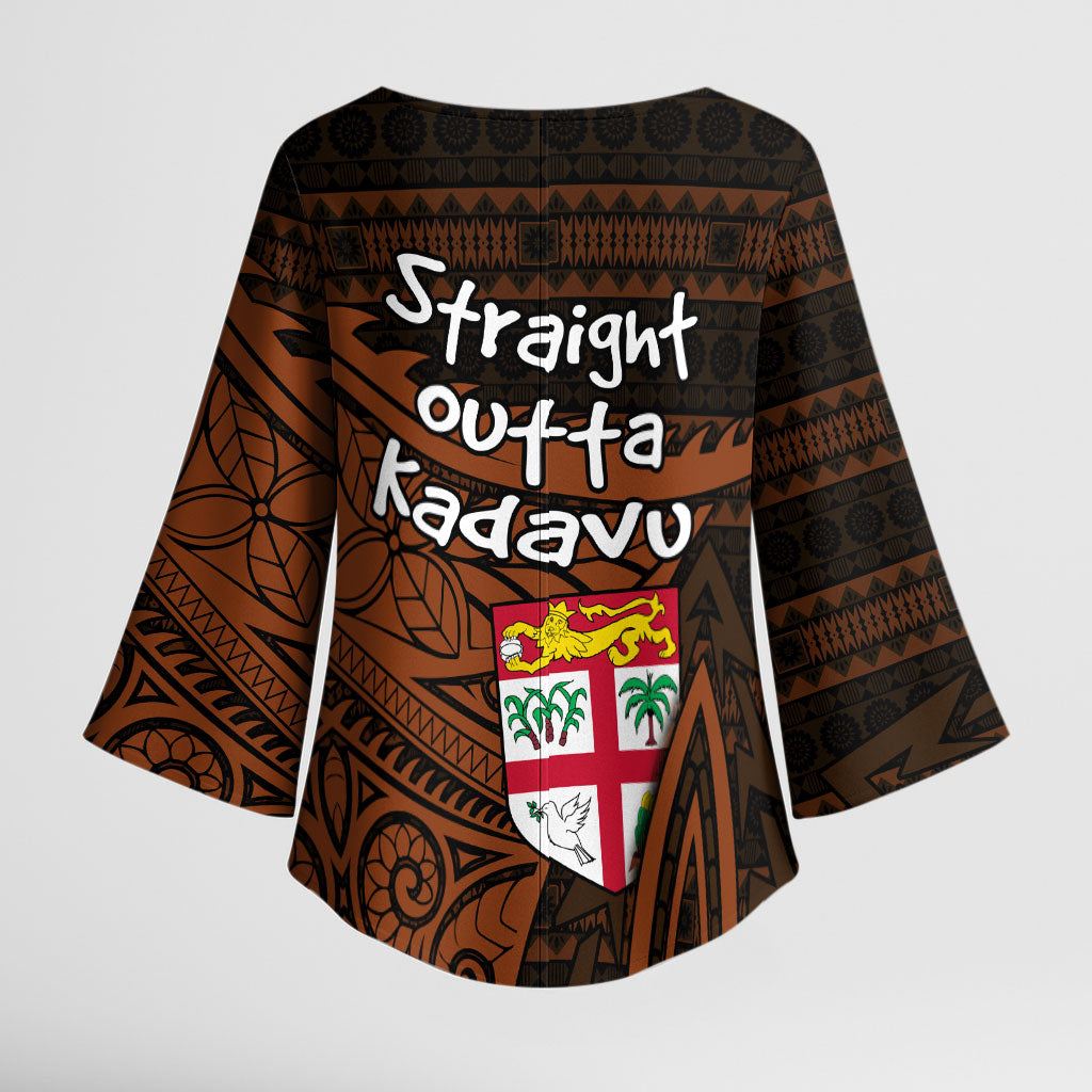 Straight Outta Kadavu Fiji Kimono Sleeve Blouse Tribal Polynesian Tattoo Coat Of Arms Flag