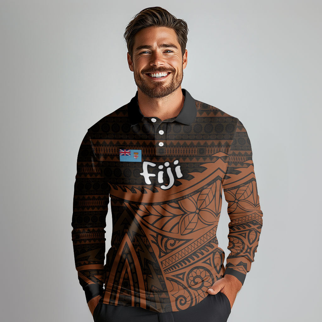 Straight Outta Kadavu Fiji Long Sleeve Polo Shirt Tribal Polynesian Tattoo Coat Of Arms Flag