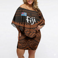 Straight Outta Kadavu Fiji Off Shoulder Short Dress Tribal Polynesian Tattoo Coat Of Arms Flag