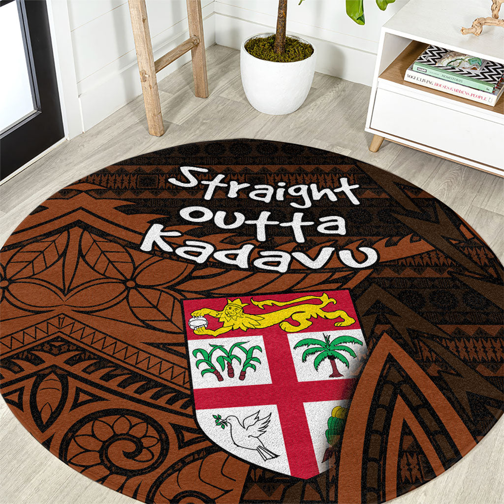 Straight Outta Kadavu Fiji Round Carpet Tribal Polynesian Tattoo Coat Of Arms Flag