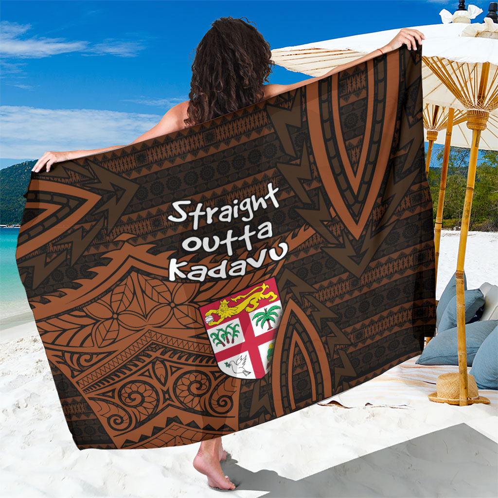 Straight Outta Kadavu Fiji Sarong Tribal Polynesian Tattoo Coat Of Arms Flag TS04 One Size 44 x 66 inches Brown Black - Polynesian Pride