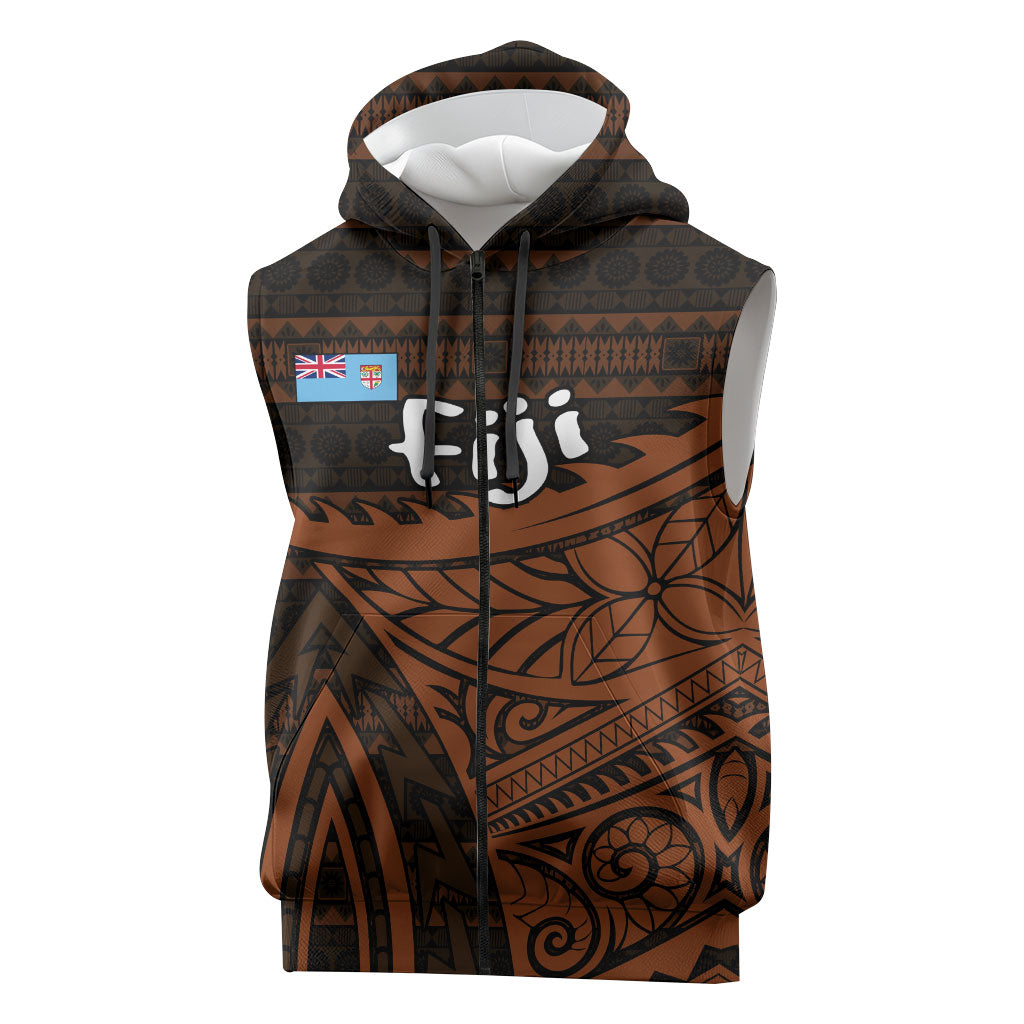 Straight Outta Kadavu Fiji Sleeveless Zip Hoodie Tribal Polynesian Tattoo Coat Of Arms Flag