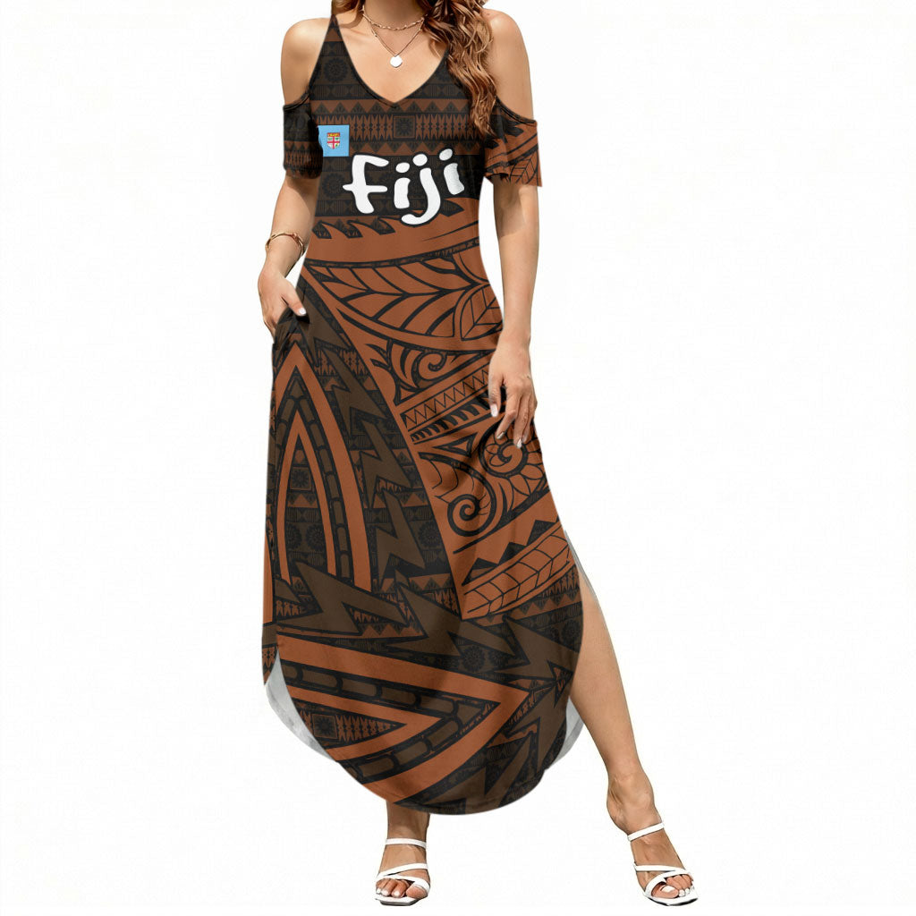 Straight Outta Kadavu Fiji Summer Maxi Dress Tribal Polynesian Tattoo Coat Of Arms Flag