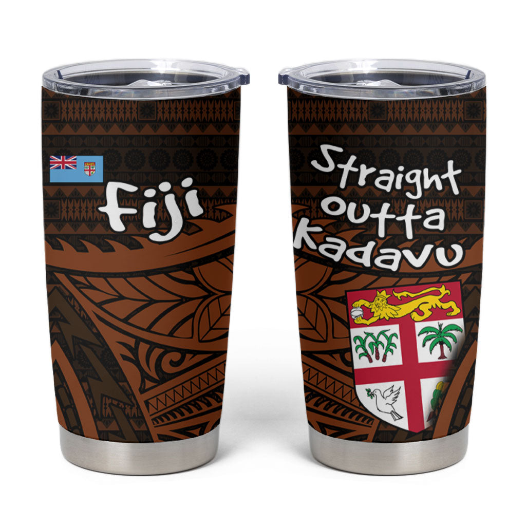 Straight Outta Kadavu Fiji Tumbler Cup Tribal Polynesian Tattoo Coat Of Arms Flag