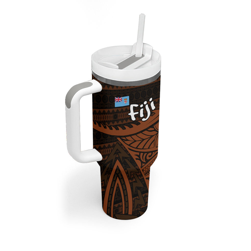 Straight Outta Kadavu Fiji Tumbler With Handle Tribal Polynesian Tattoo Coat Of Arms Flag