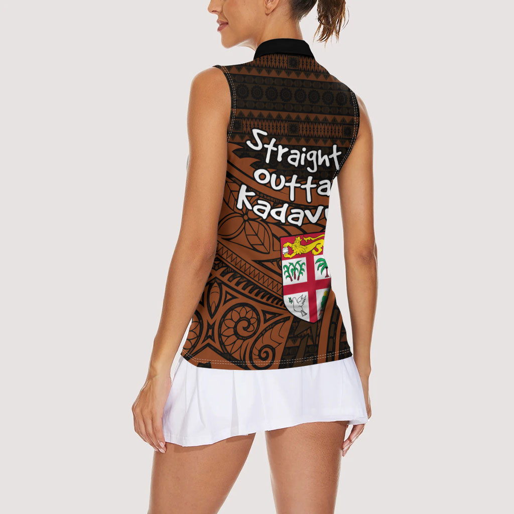 Straight Outta Kadavu Fiji Women Sleeveless Polo Shirt Tribal Polynesian Tattoo Coat Of Arms Flag