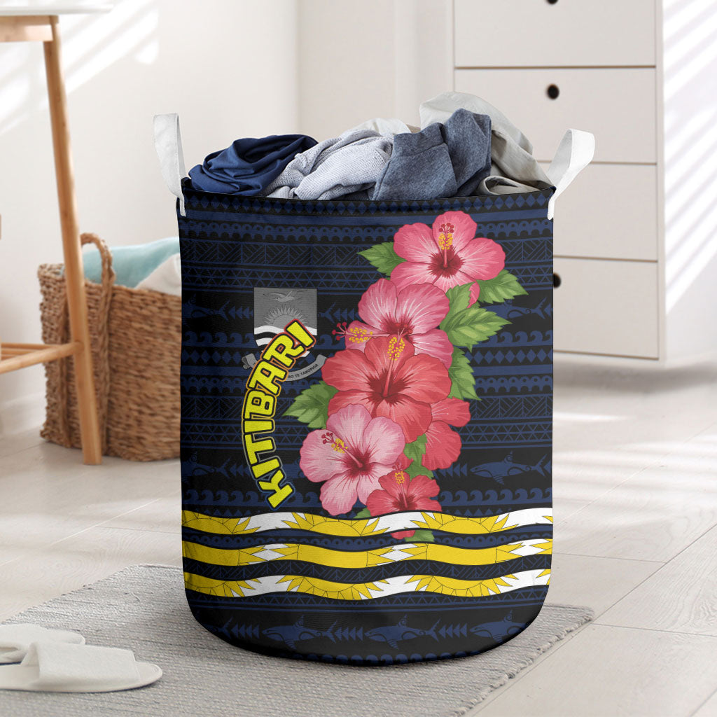 Kiribati Laundry Basket Tropical Pink Hibiscus Flowers Polynesian Tribal TS04 Blue Black - Polynesian Pride