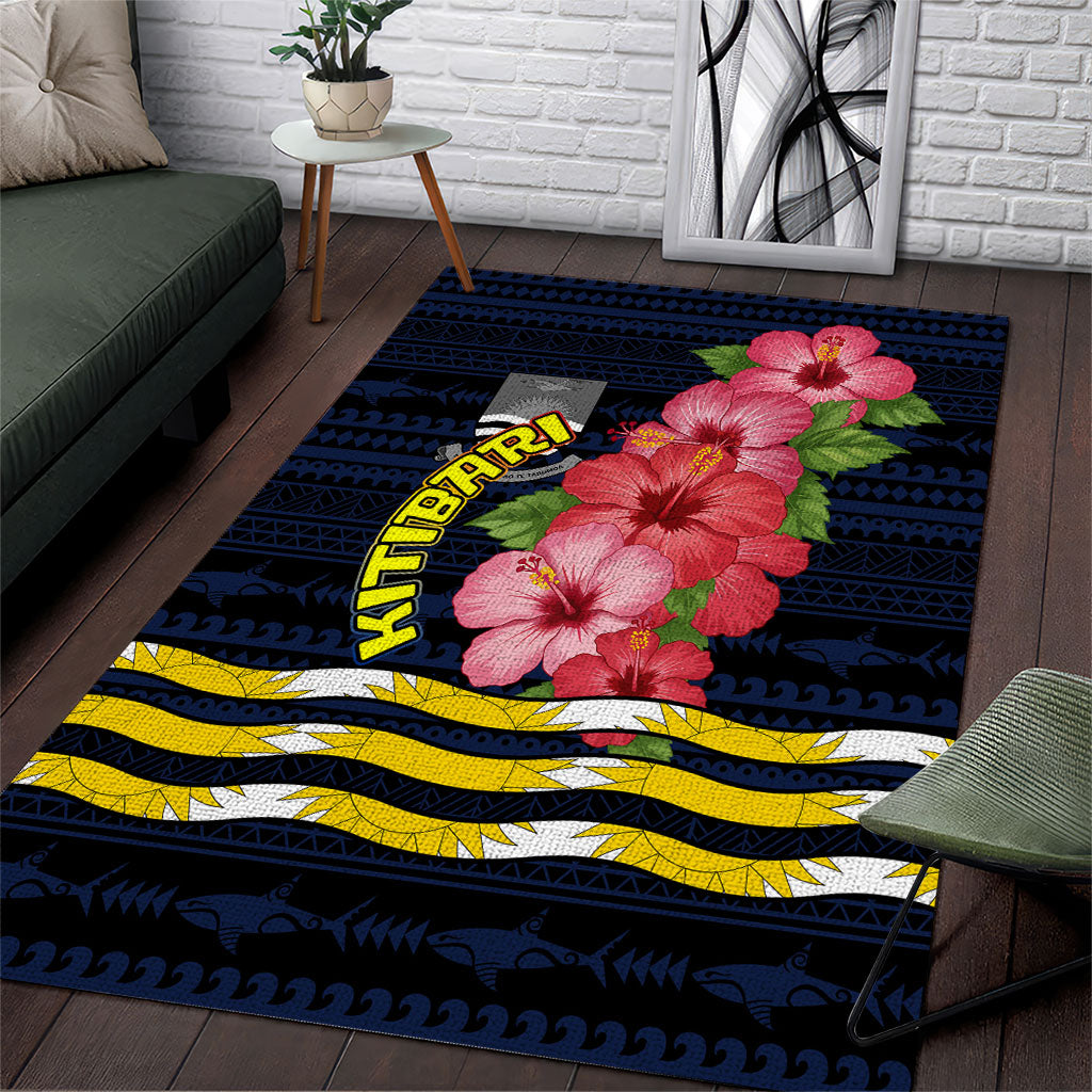 Kiribati Area Rug Tropical Pink Hibiscus Flowers Polynesian Tribal TS04 Blue Black - Polynesian Pride