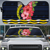 Kiribati Auto Sun Shade Tropical Pink Hibiscus Flowers Polynesian Tribal TS04 Blue Black - Polynesian Pride