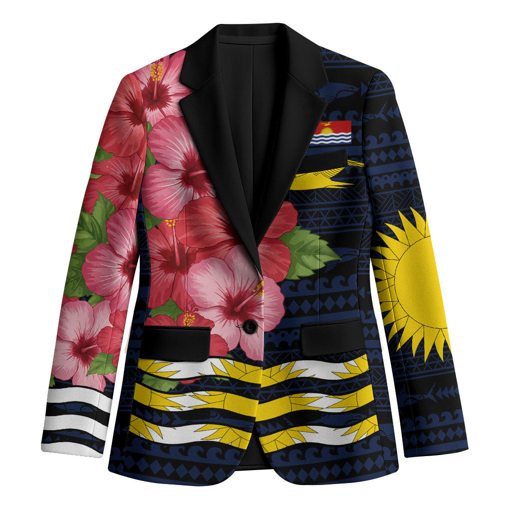 Kiribati Blazer Tropical Pink Hibiscus Flowers Polynesian Tribal TS04 Unisex Blue Black - Polynesian Pride