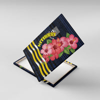 Kiribati Canvas Wall Art Tropical Pink Hibiscus Flowers Polynesian Tribal TS04 With Frame Blue Black - Polynesian Pride