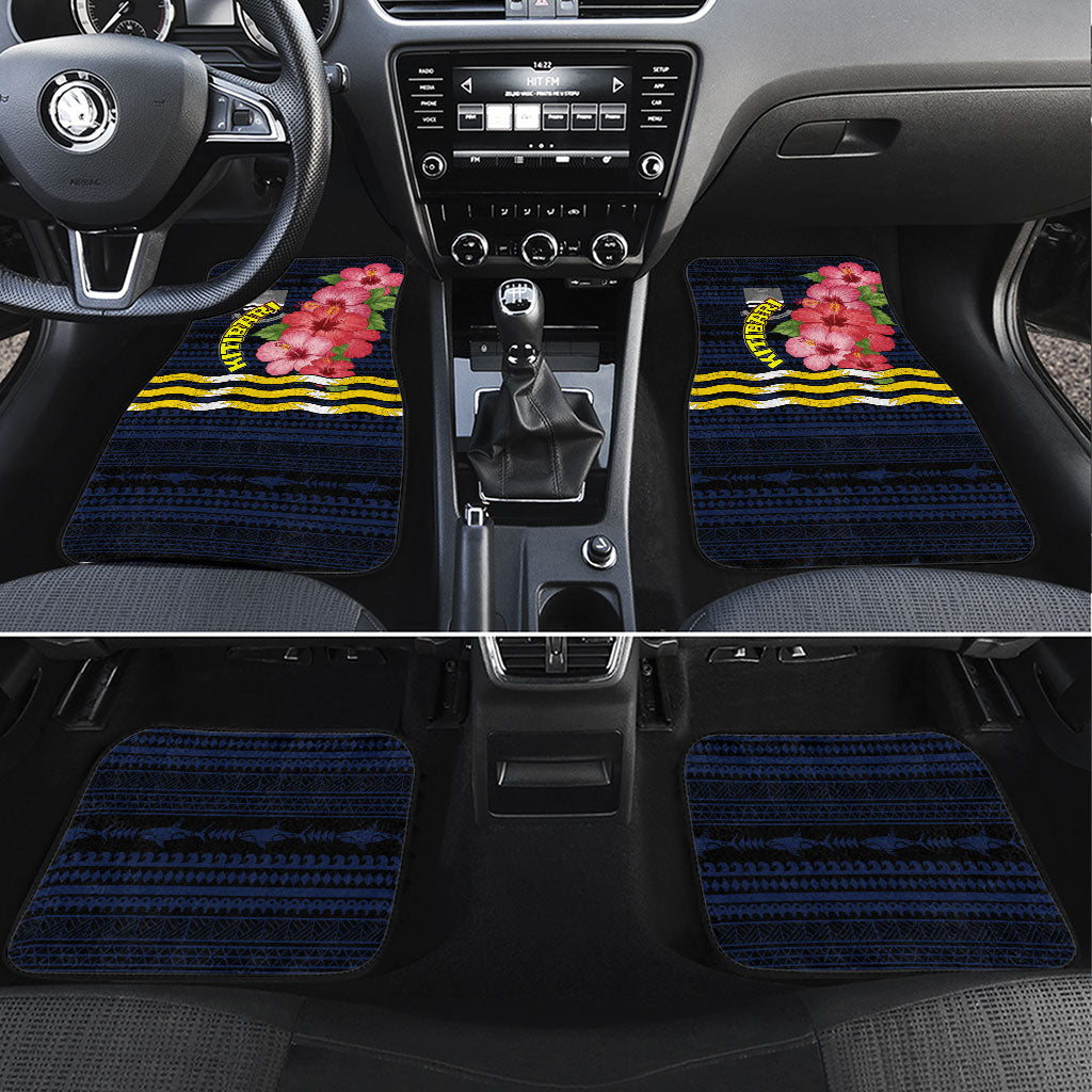 Kiribati Car Mats Tropical Pink Hibiscus Flowers Polynesian Tribal TS04 Set 4pcs Blue Black - Polynesian Pride