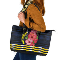 Kiribati Leather Tote Bag Tropical Pink Hibiscus Flowers Polynesian Tribal TS04 Blue Black - Polynesian Pride