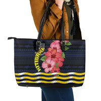 Kiribati Leather Tote Bag Tropical Pink Hibiscus Flowers Polynesian Tribal TS04 - Polynesian Pride