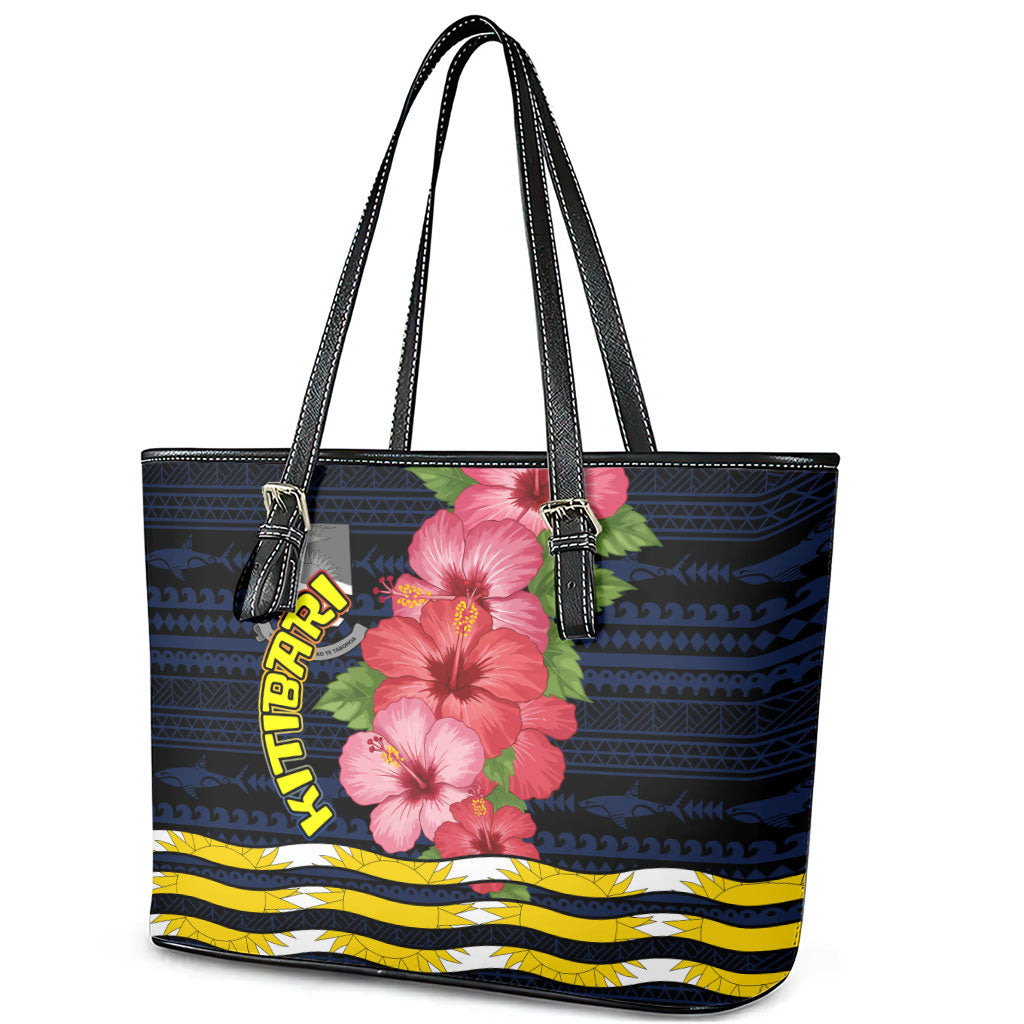 Kiribati Leather Tote Bag Tropical Pink Hibiscus Flowers Polynesian Tribal TS04 - Polynesian Pride
