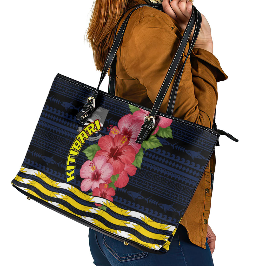 Kiribati Leather Tote Bag Tropical Pink Hibiscus Flowers Polynesian Tribal TS04 - Polynesian Pride