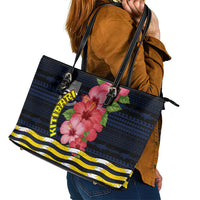 Kiribati Leather Tote Bag Tropical Pink Hibiscus Flowers Polynesian Tribal TS04 - Polynesian Pride