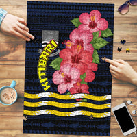Kiribati Puzzle Tropical Pink Hibiscus Flowers Polynesian Tribal TS04 Blue Black - Polynesian Pride